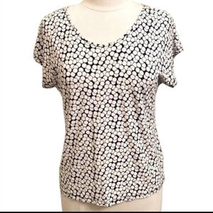 TALBOTS Black & White Circles Short Sleeve Scoop Neck Top SZ Large